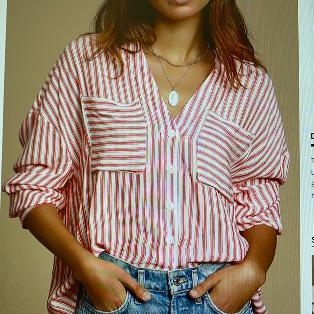 Pink white striped button up